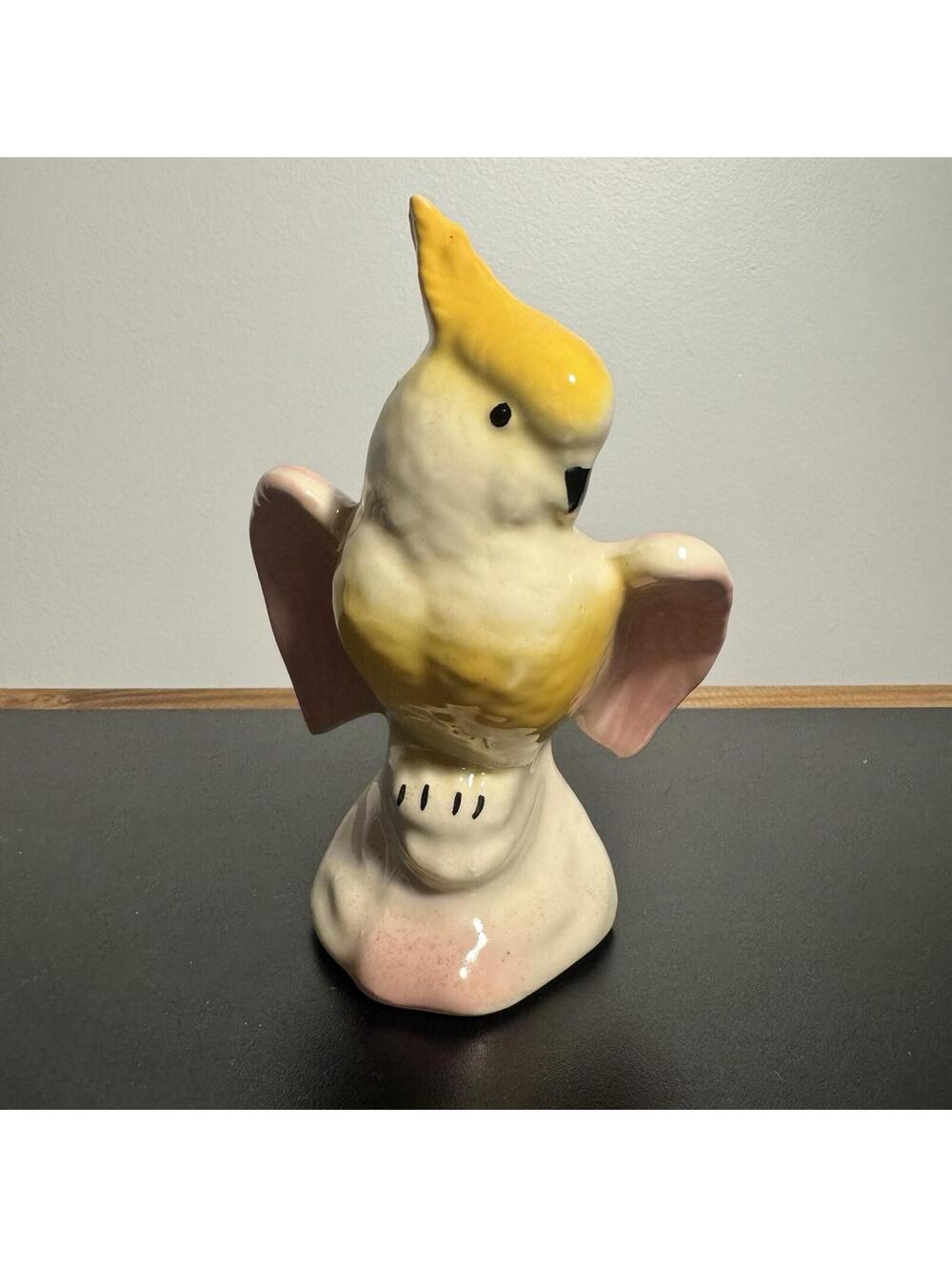 Vintage Royal Copley Cockatiel Bird Figurine Ceramic Pink & Yellow